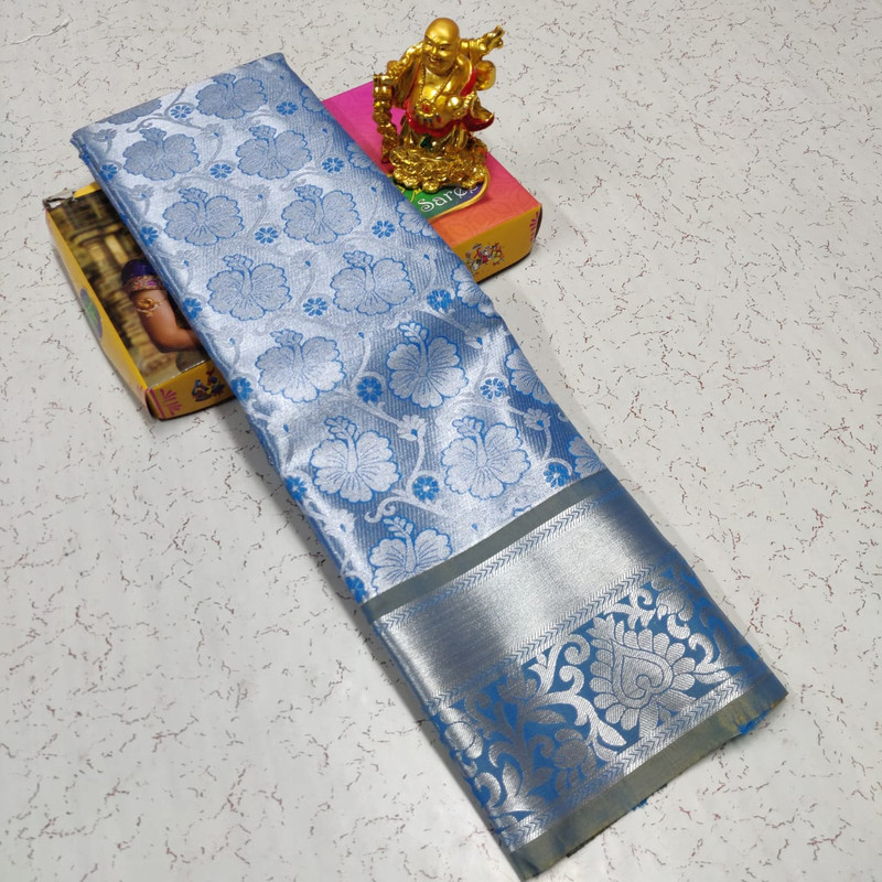 Pure Tissue Silk Saree Sky Blue Colour