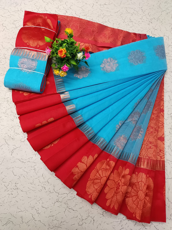 Sky Blue Pure Cotton Silk Saree