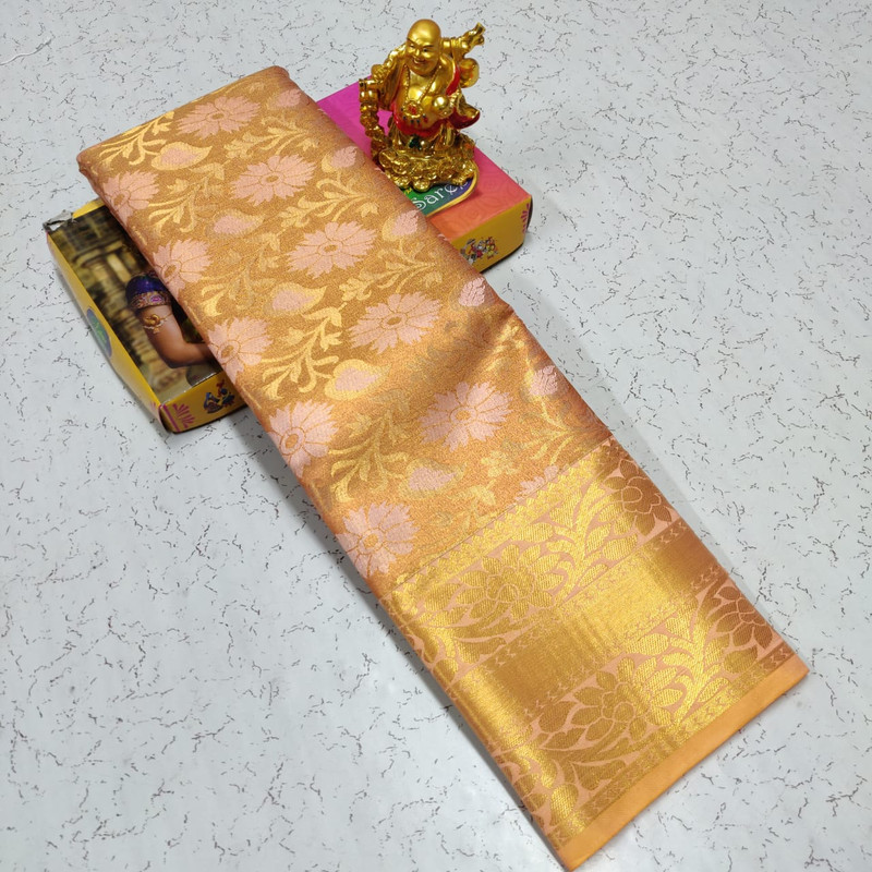 Pure Tissue Silk Saree Peach Colour