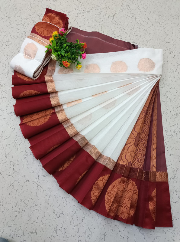 White Pure Cotton Silk Saree