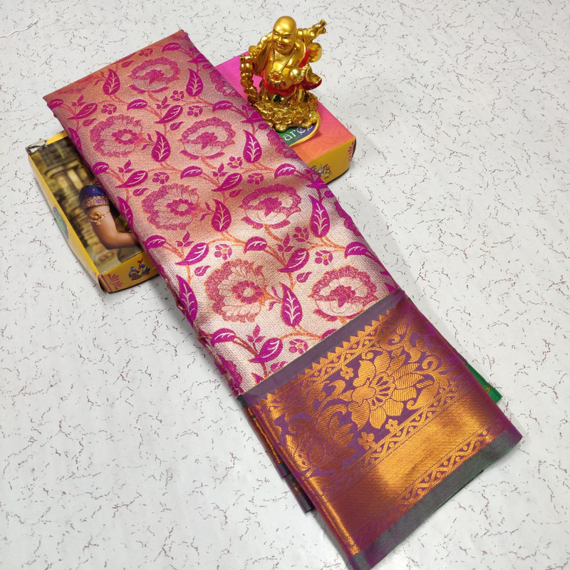 Pure Tissue Silk Saree Rani Pink Colour