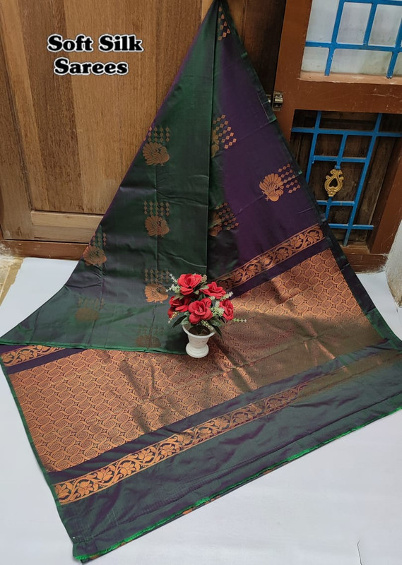 Soft Silk Sarees in Purplish Grey Shape Dual Shade and same Colour Pallu with Copper Zari in Rich look...