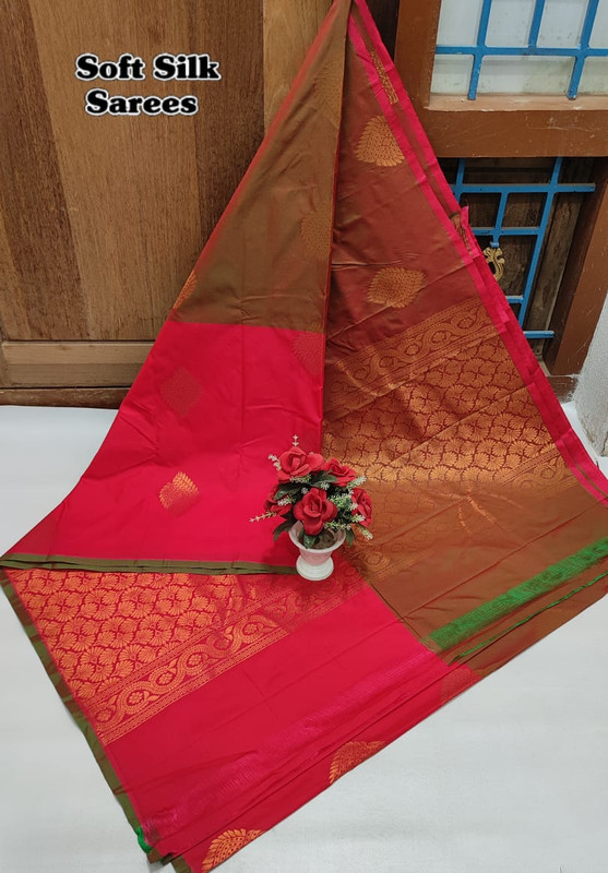 Soft Silk Sarees Shinning Rani Pinkish Red Colour