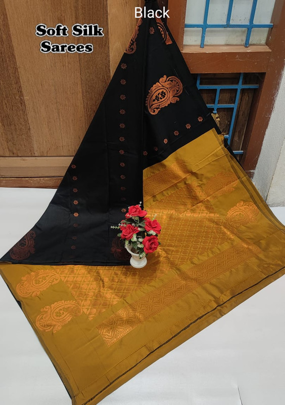 Soft Silk Sarees in Half Shinning Pastel Sky Blue Colour With Copper Design and Half Dark Blue Colour Pallu with Copper Zari in Rich look...