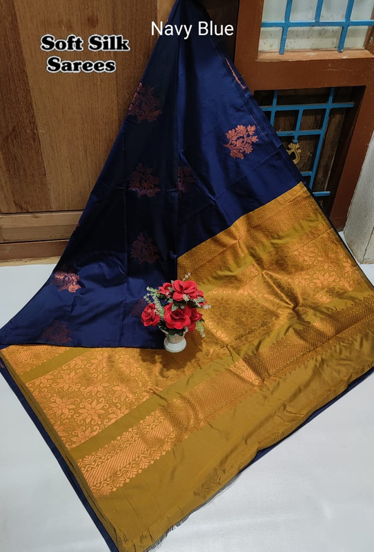 Soft Silk Sarees Navy Blue Colour