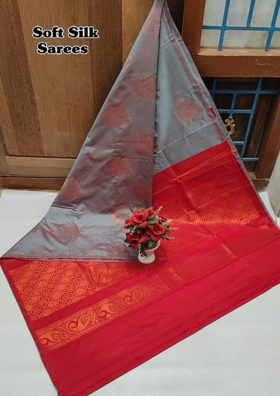 Soft Silk Sarees Shinning Gray Colour