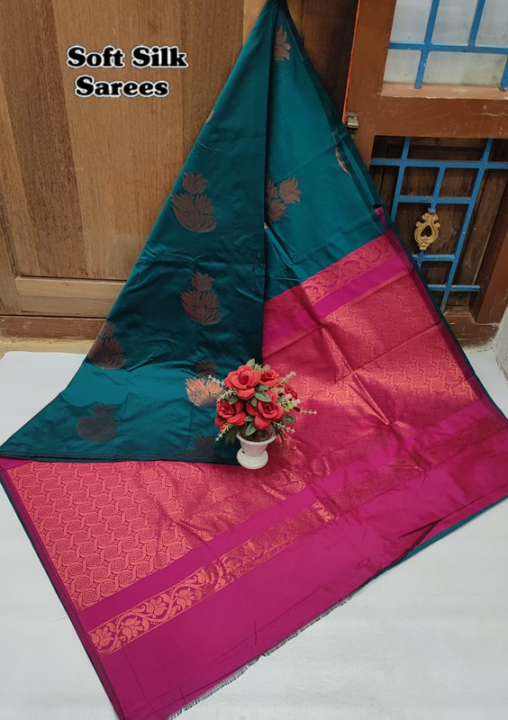 Soft Silk Sarees Shinning Peacock Blue Colour