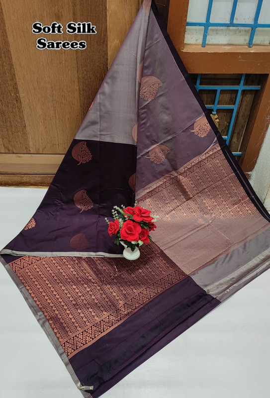 Soft Silk Sarees Shinning Half Gray Colour