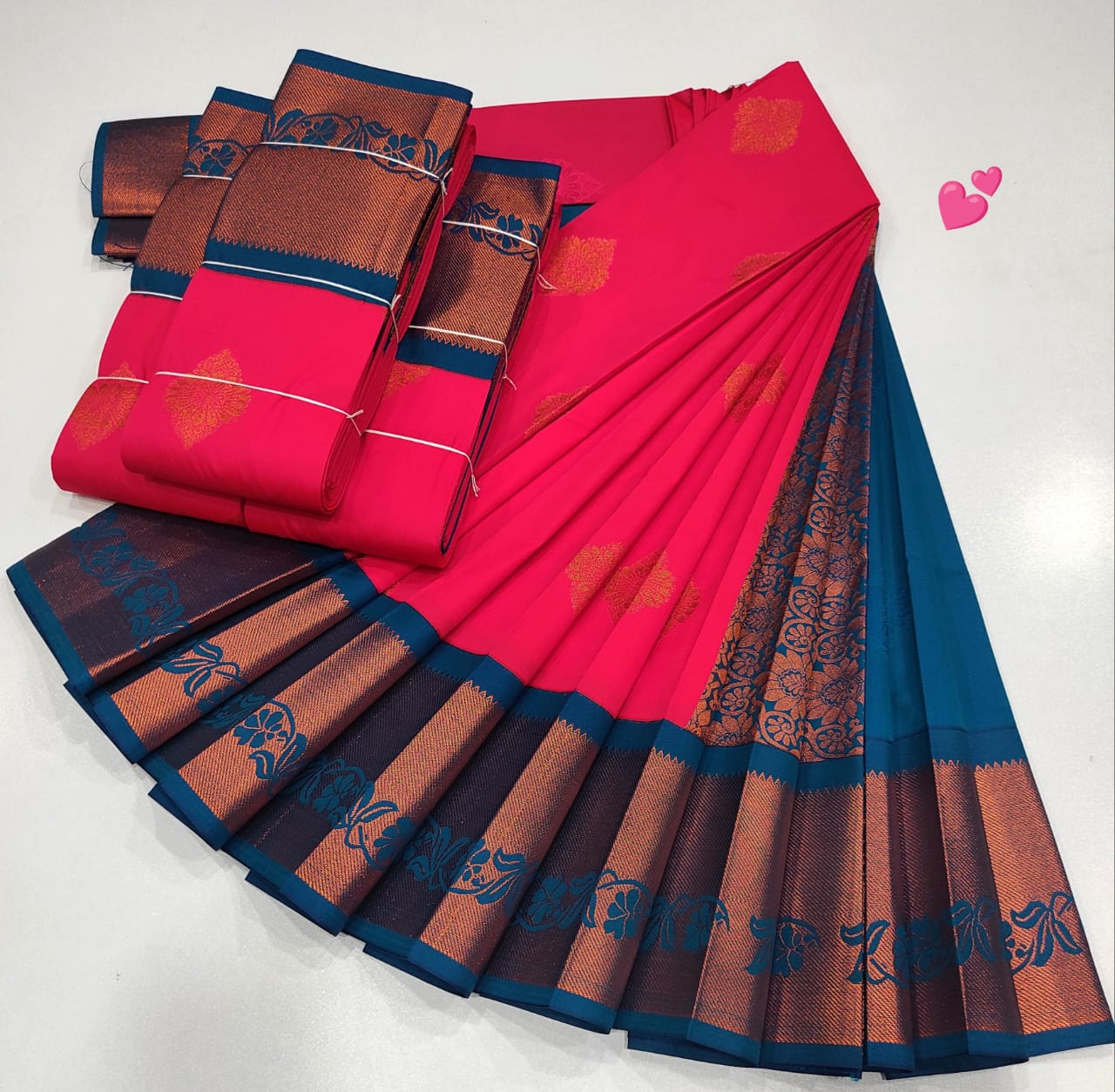 Soft Silk Saree Peach Dark Pink Colour