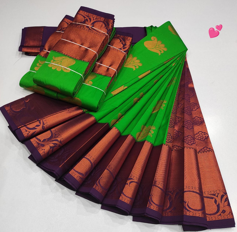 Luxury Soft Silk Saree, Bright Sky Blue and Bottle Green Colour Border with Golden Zari with Putta's , Rich Premium Quality