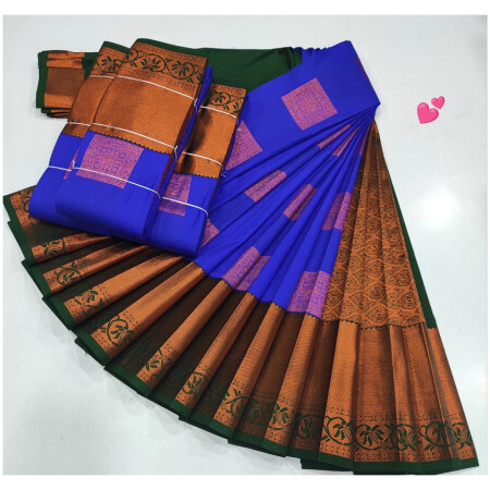 Luxury Soft Silk Saree, Navy Blue Colour and Blue Colour Border with Golden Zari with Putta's , Rich Premium Quality