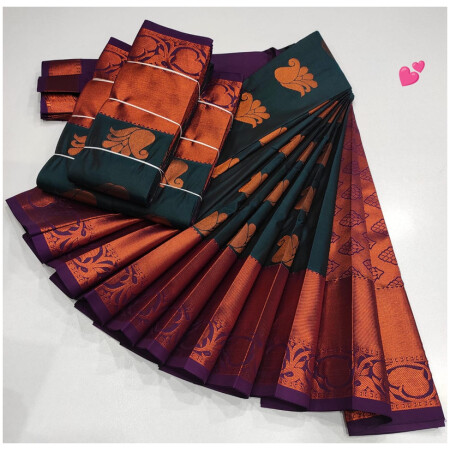 Luxury Soft Silk Saree, Dark Royal Blue Colour and Violet Colour Border with Golden Zari with Putta's , Rich Premium Quality