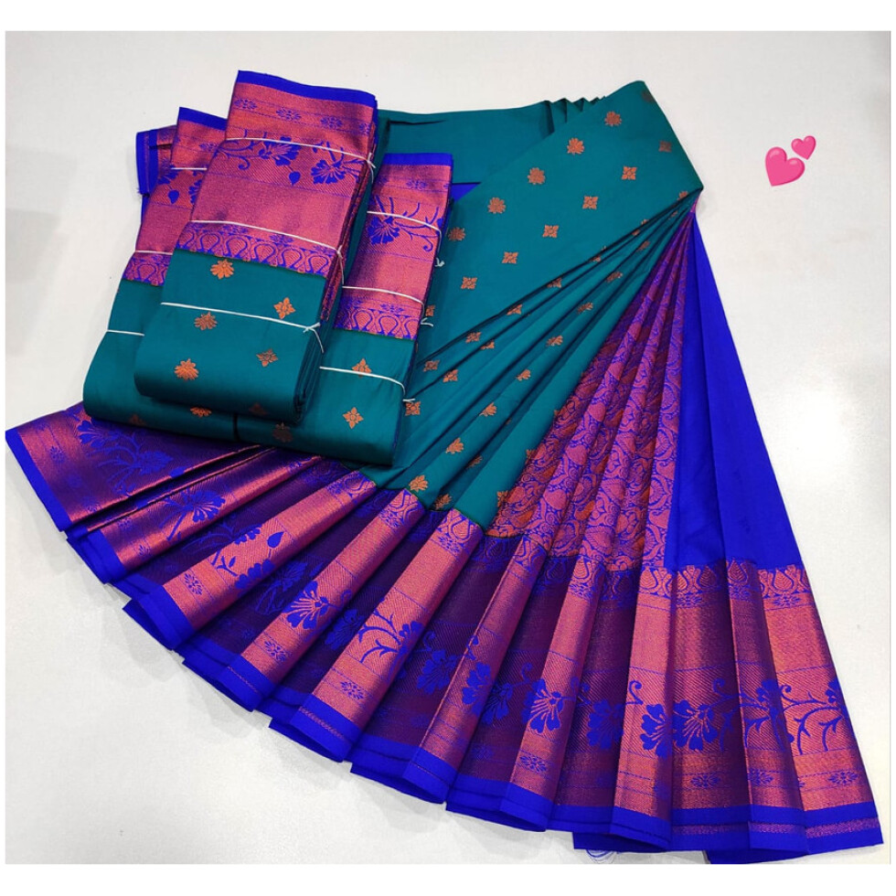 Luxury Soft Silk Saree, Sky Blue Colour and Navy Blue Colour Border with Golden Zari with Putta's , Rich Premium Quality