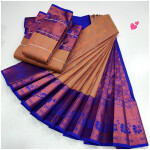 Luxury Soft Silk Saree, Pastel Peach Colour and Blue Colour Border with Golden Zari with Putta's , Rich Premium Quality