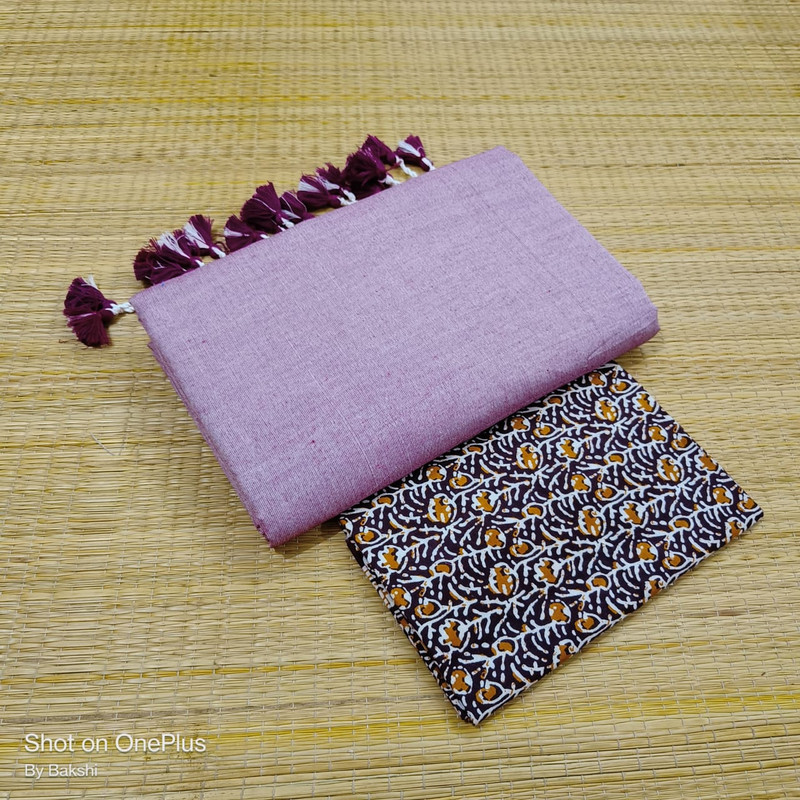 Plain Pastel Violet Cotton Saree