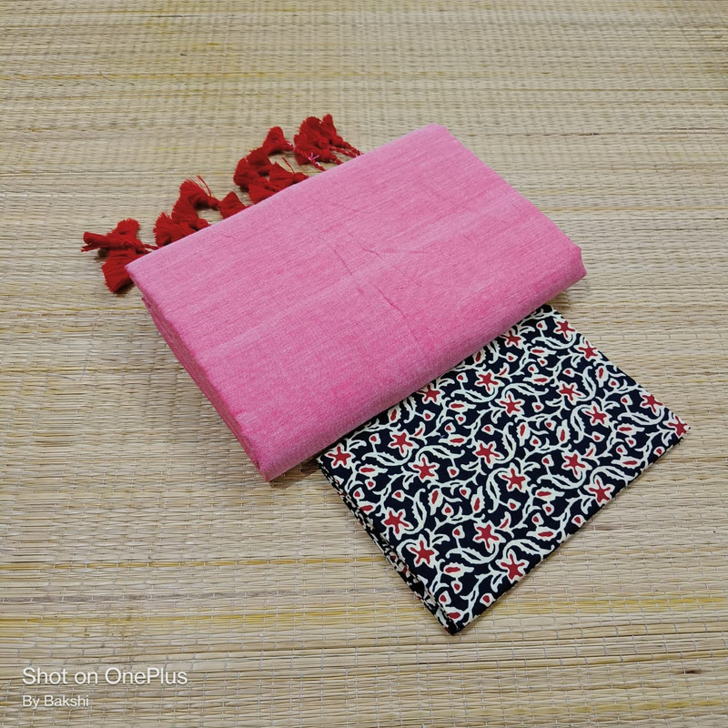 Plain Bottle Dusty Baby Pink Saree