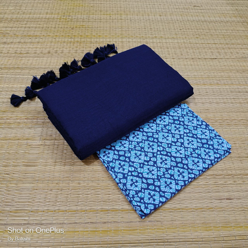 Royal Blue Cotton Plain Saree