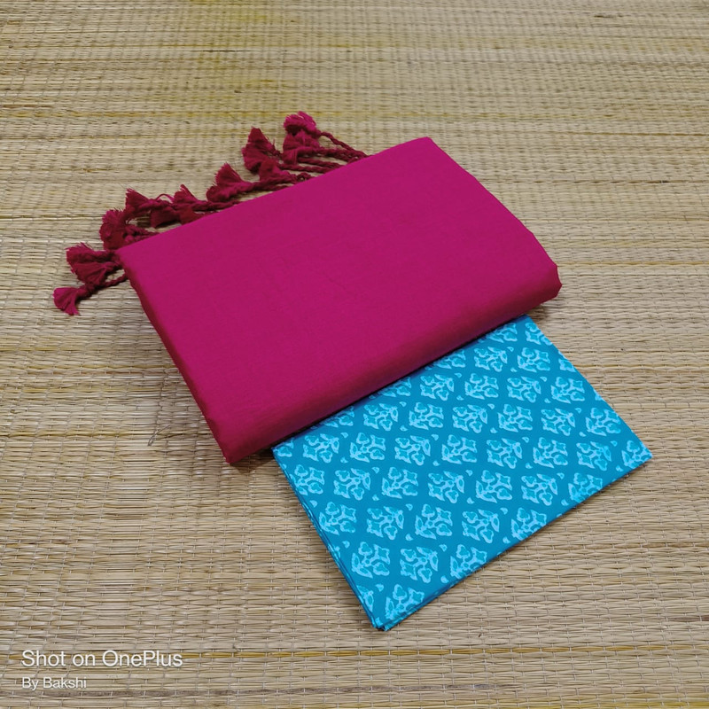 Pouranic Silks Plain Rani Pink Khadi Saree with Tassels and Matching Blouse Piece
