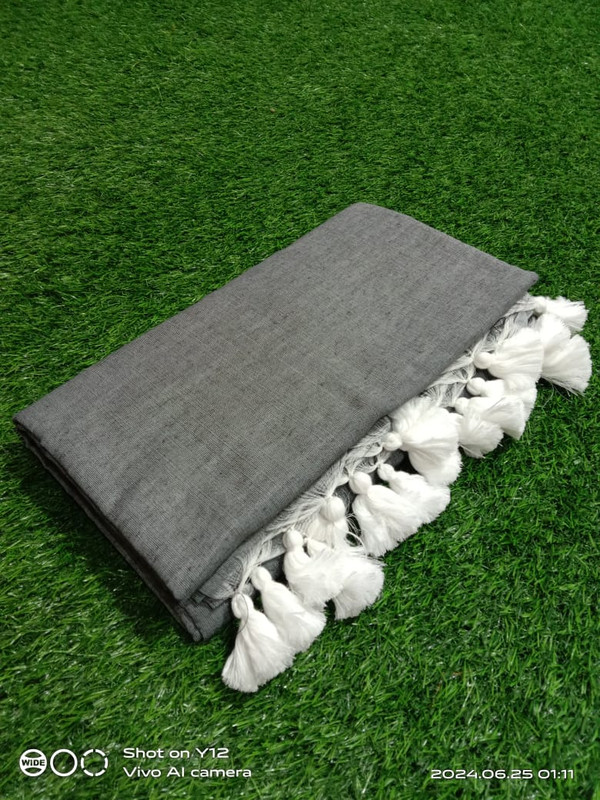 Grey Plain Cotton Saree