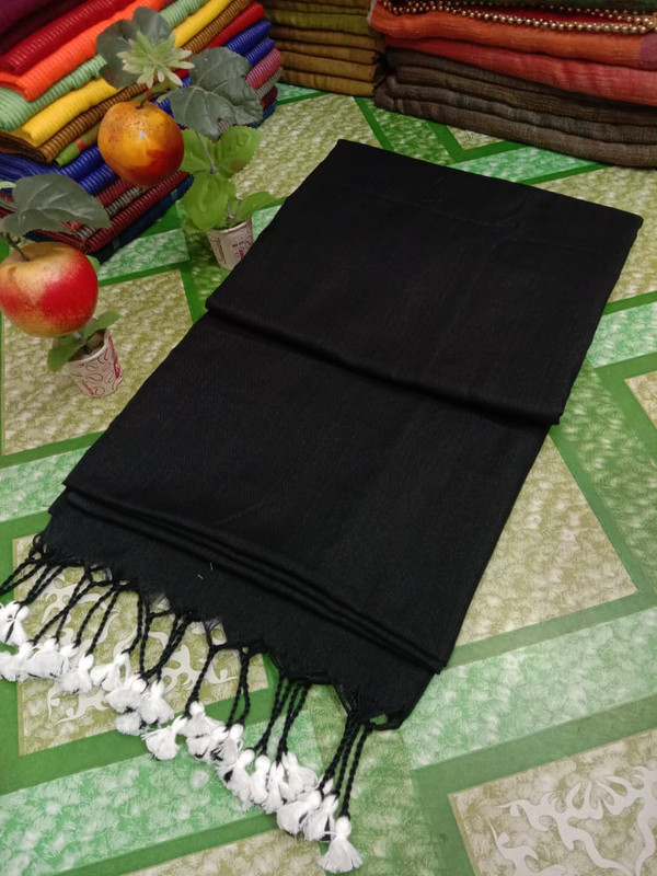 Black Plain Cotton Saree