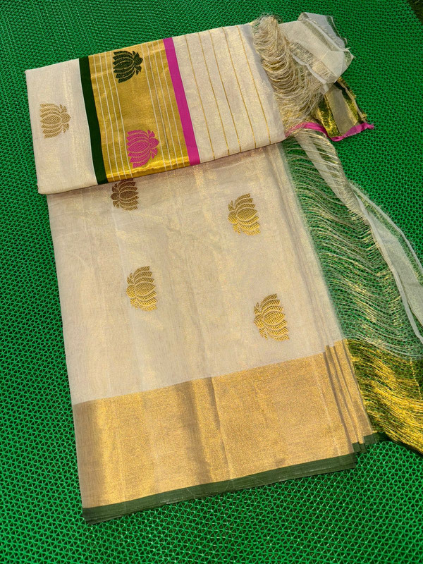 White Cotton Kerala Handloom Tissue saree