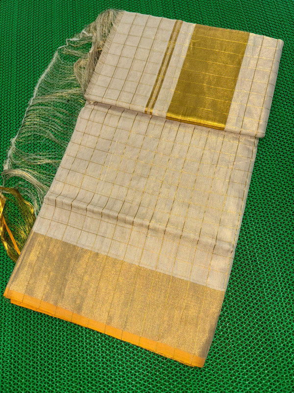 Kerala Handloom Tissue Checks saree