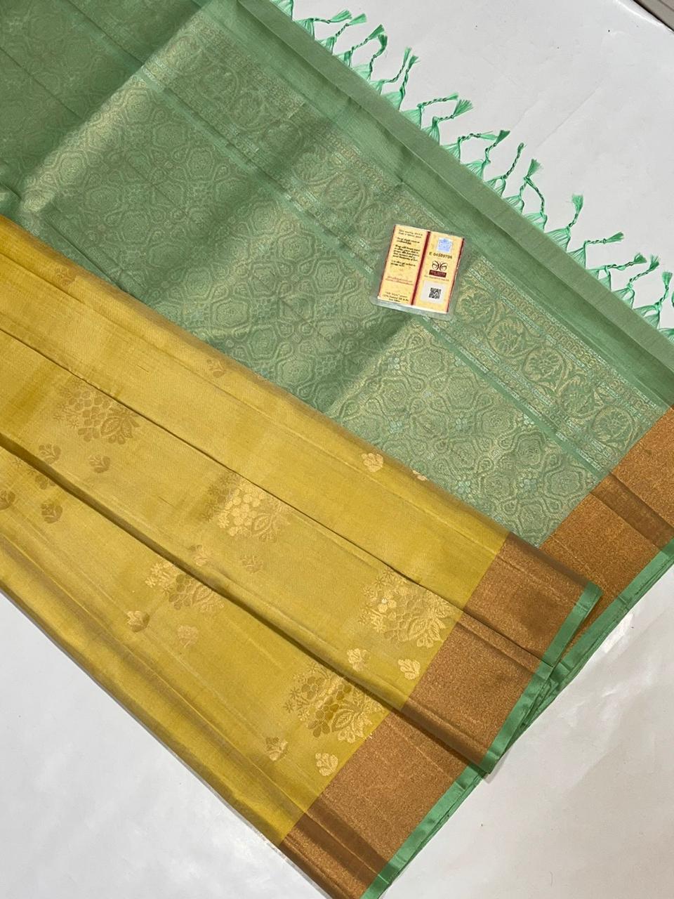 Pure Kanchipuram Saree in Mustard Yellow with Golden Zari Border
