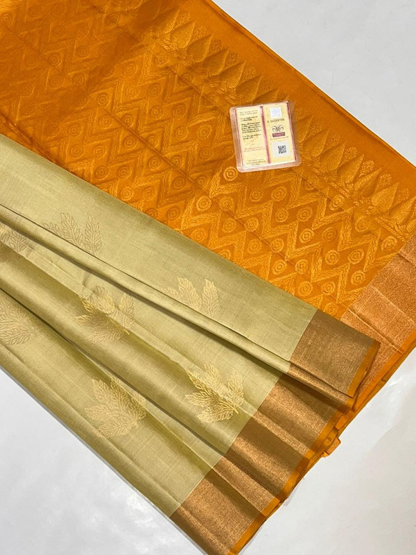 Pure Kanchipuram Handloom Saree in Dark Beige colour with Golden Zari Border
