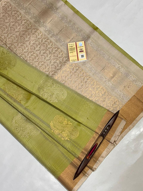 Pure Kanchipuram Saree in Pastel Green colour with Golden Zari Border