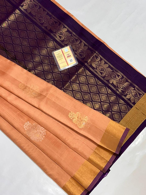 Pure Kanchipuram Handloom Saree in Dark Beige colour with Golden Zari Border.