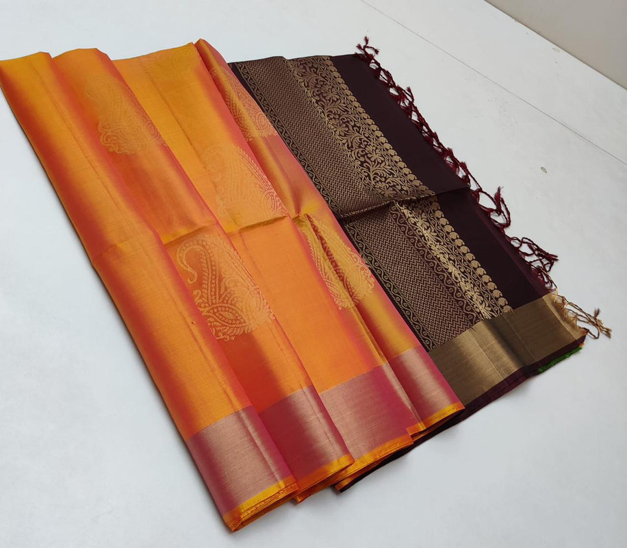 Pure Kanchipuram Handloom Saree in Orange colour