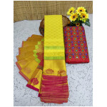 Soft Semi Silk Saree Shinning Lemon Yellow Colour