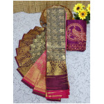 Soft Semi Silk Saree, Well used for Festivals, Weddings, Gatherings . Shinning Faded Black with Putta's in the whole saree aling with the beautiful Wide Zari Golden Design in Dark Maganta Colour Border and Rich work Palllu in Pink colour. The Blouse pices attached looks extremly gorgeous.