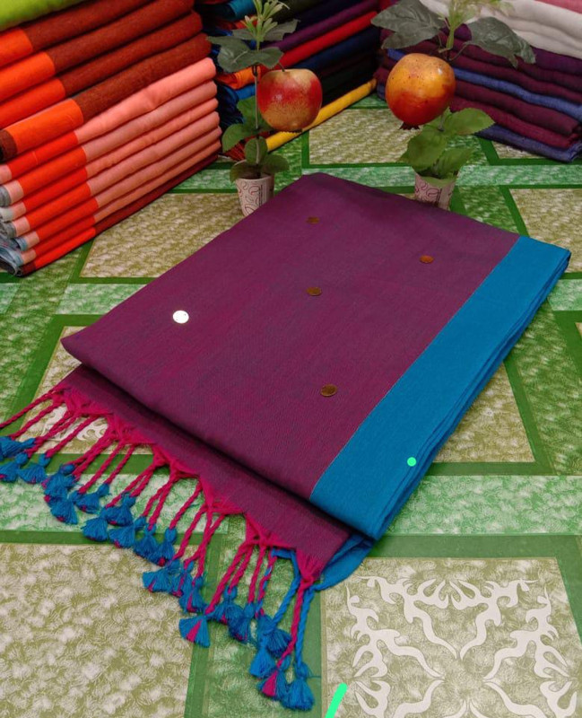 Plain Purple Gini Cotton Handloom Saree