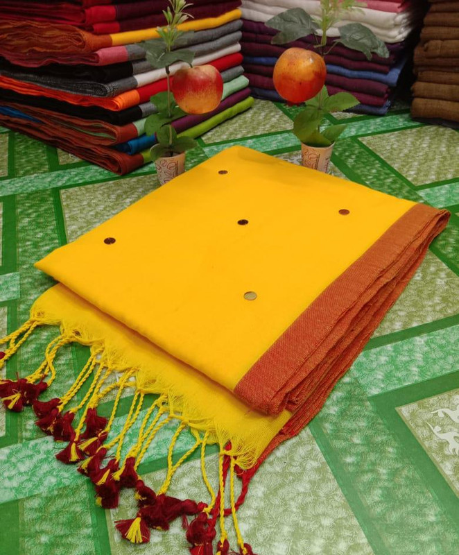 Plain Yellow Gini Khadi Handloom Saree