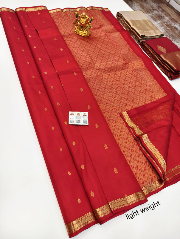 Pure Kachinpuram Soft Silk in Blood Red Colour work Golden Pallu